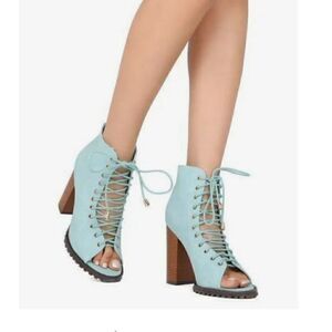 - Love Athena high heel open toe lace up ankle boots